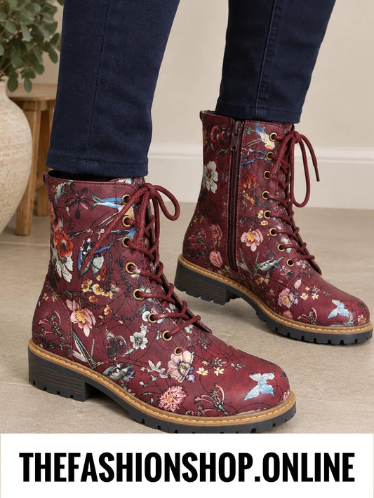 Harmony wine floral boots sizes 4-8 (37-41)