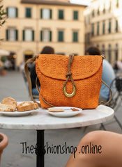 Betsy orange straw shoulder bag