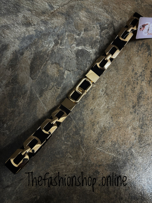 Slim black and gold elasticated belt
