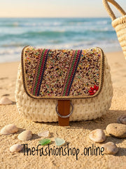 The Moroccan Cream Beaded Straw crossbody Bag