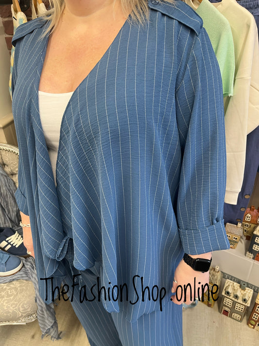 Chloe denim blue striped waterfall jacket 14-22