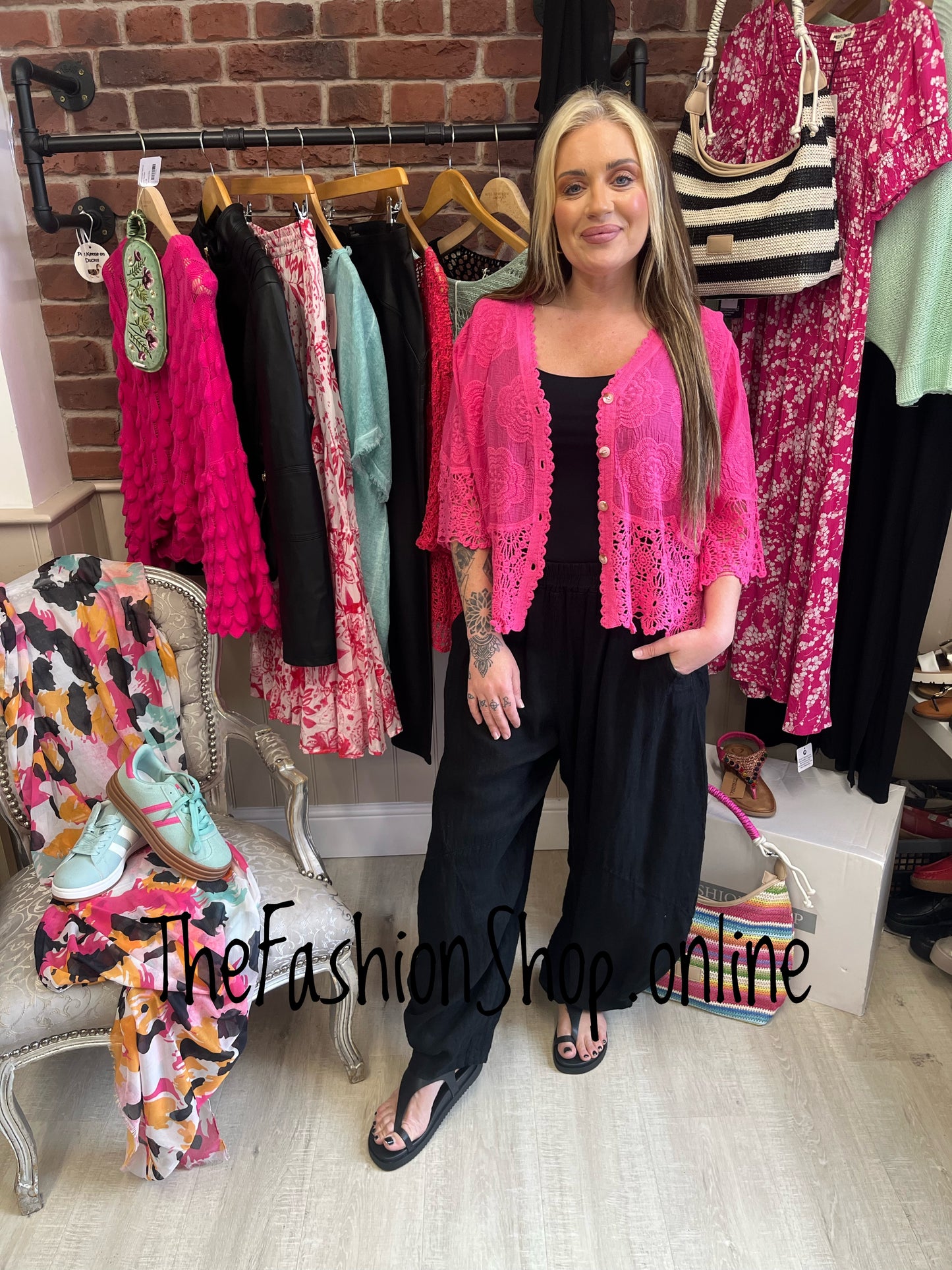 Sienna hot pink lace blouse 8-16