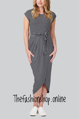 Stella Morgan navy striped tie waist tulip dress sizes 8,10,12,14,16