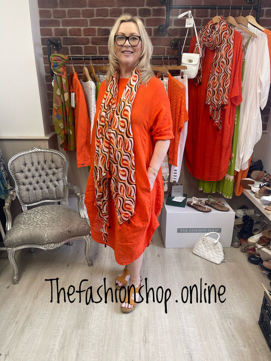 Orange linen cocoon dress 16-22