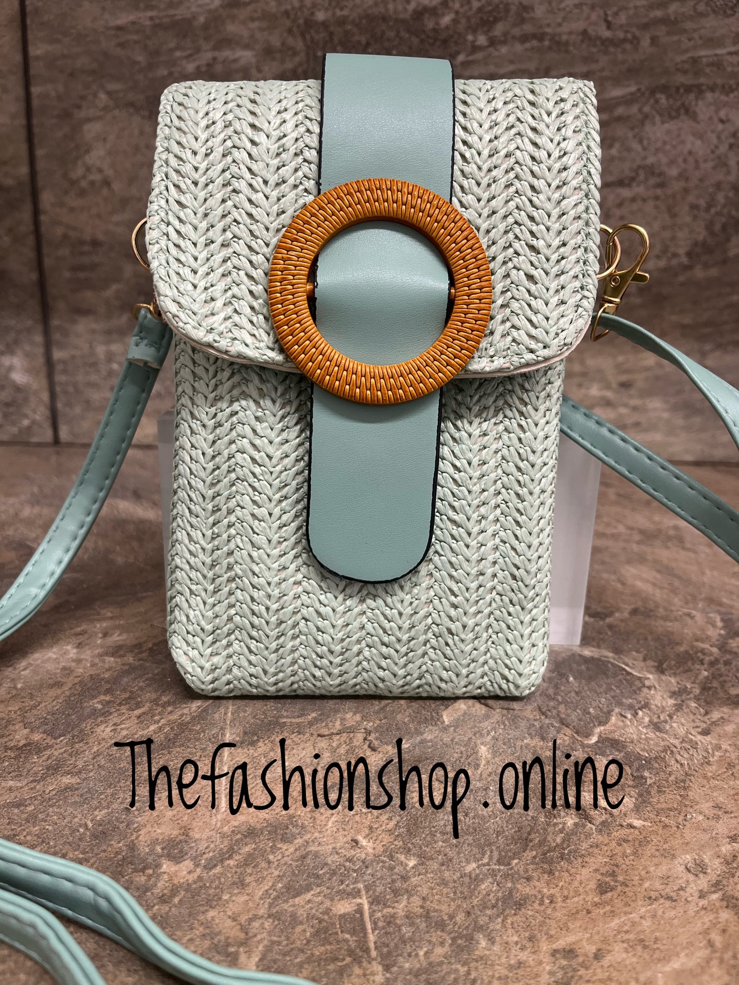 Mint Rattan Buckle front mini bag
