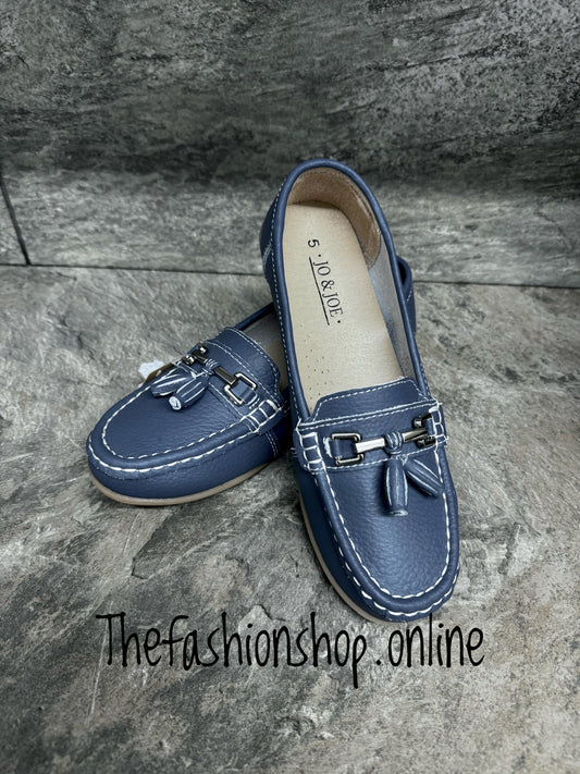 Jo & Joe Nautical leather denim blue loafer 4-8