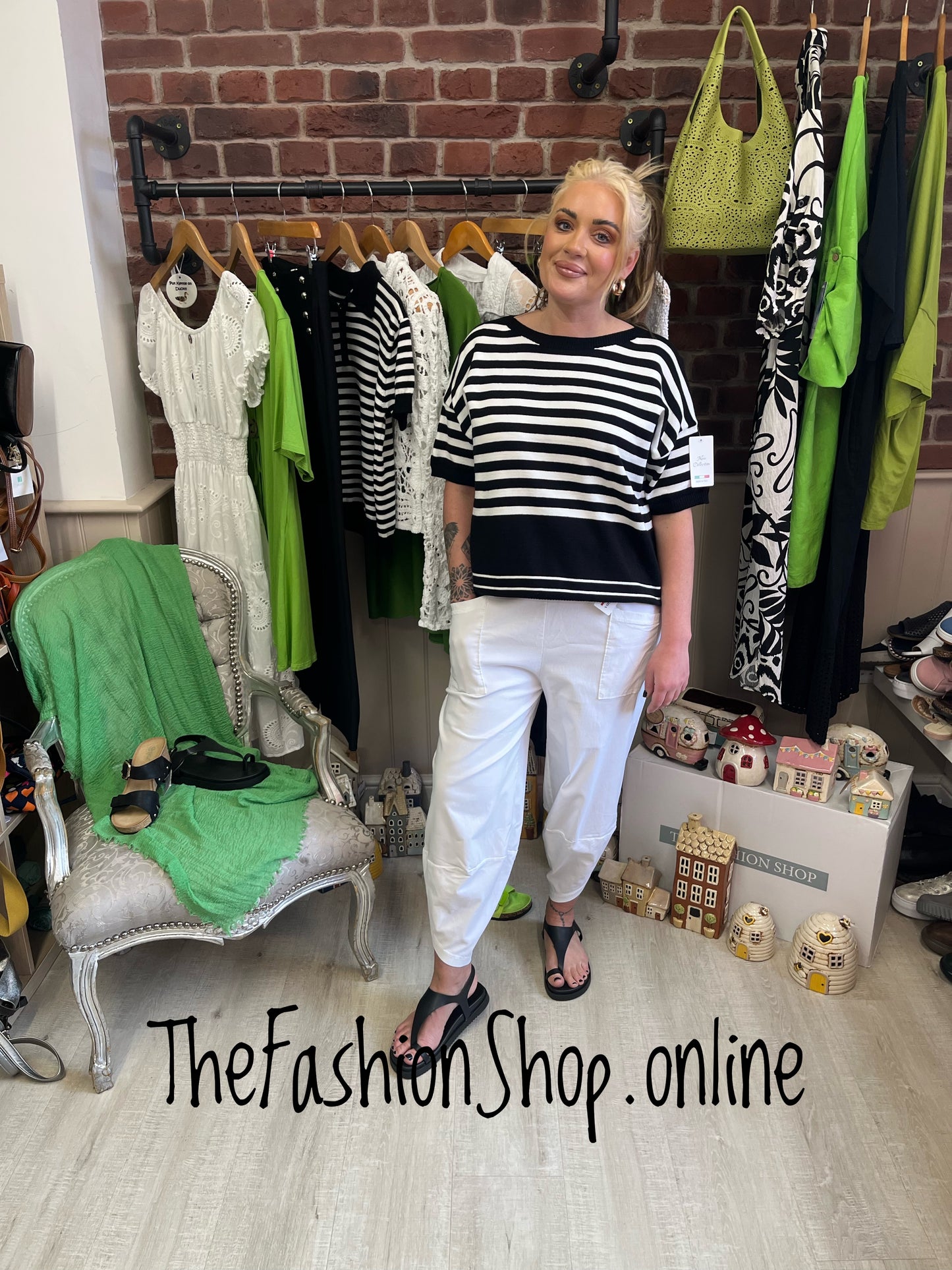 Rachel black and white striped knitted top 10-16
