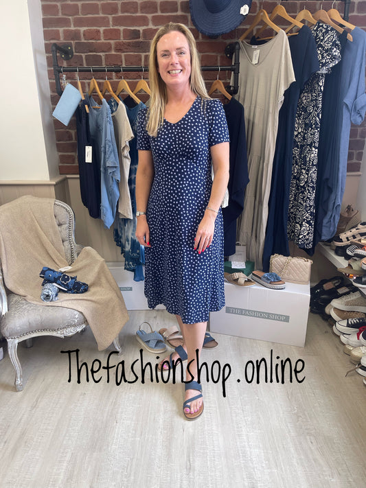 Navy with blue hearts summer dress sizes 12-18