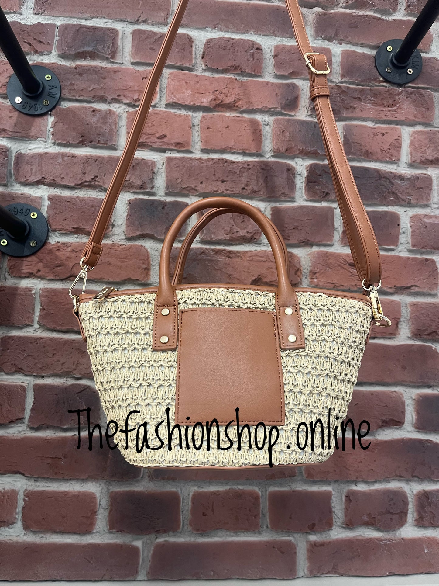 Straw and tan tote bag