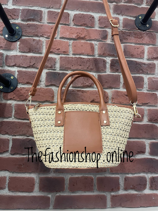 Straw and tan tote bag