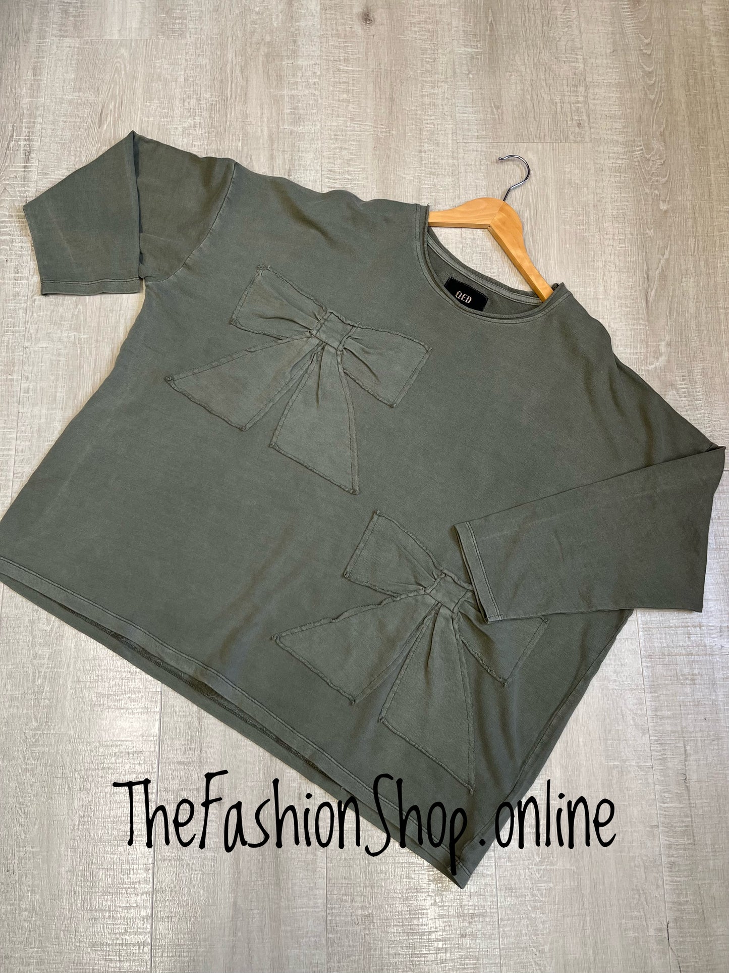 Imogen khaki bow sweatshirt sizes 10-14 and 16-20