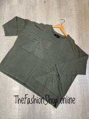 Imogen khaki bow sweatshirt sizes 10-14 and 16-20