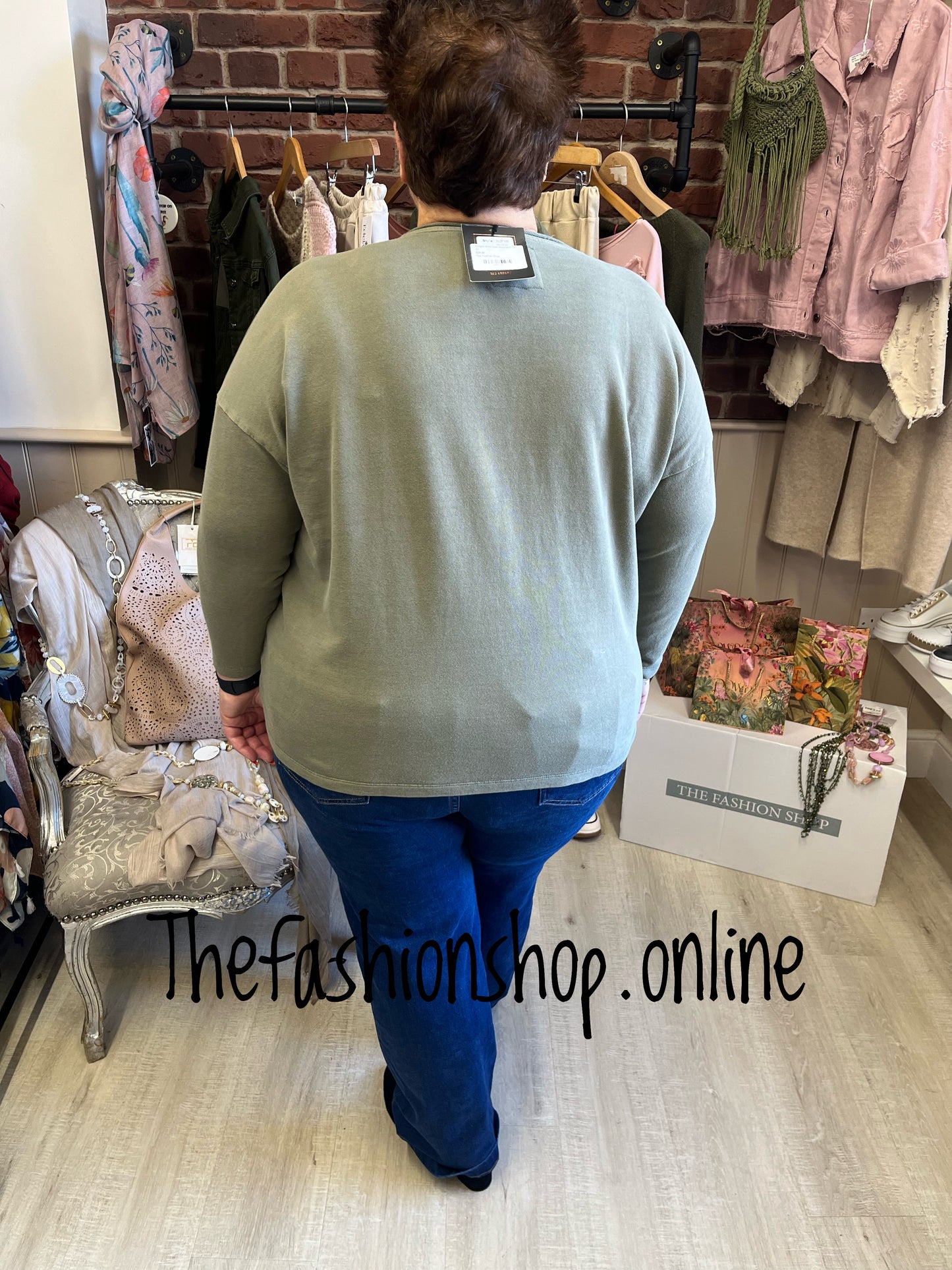 Imogen khaki bow sweatshirt sizes 10-14 and 16-20