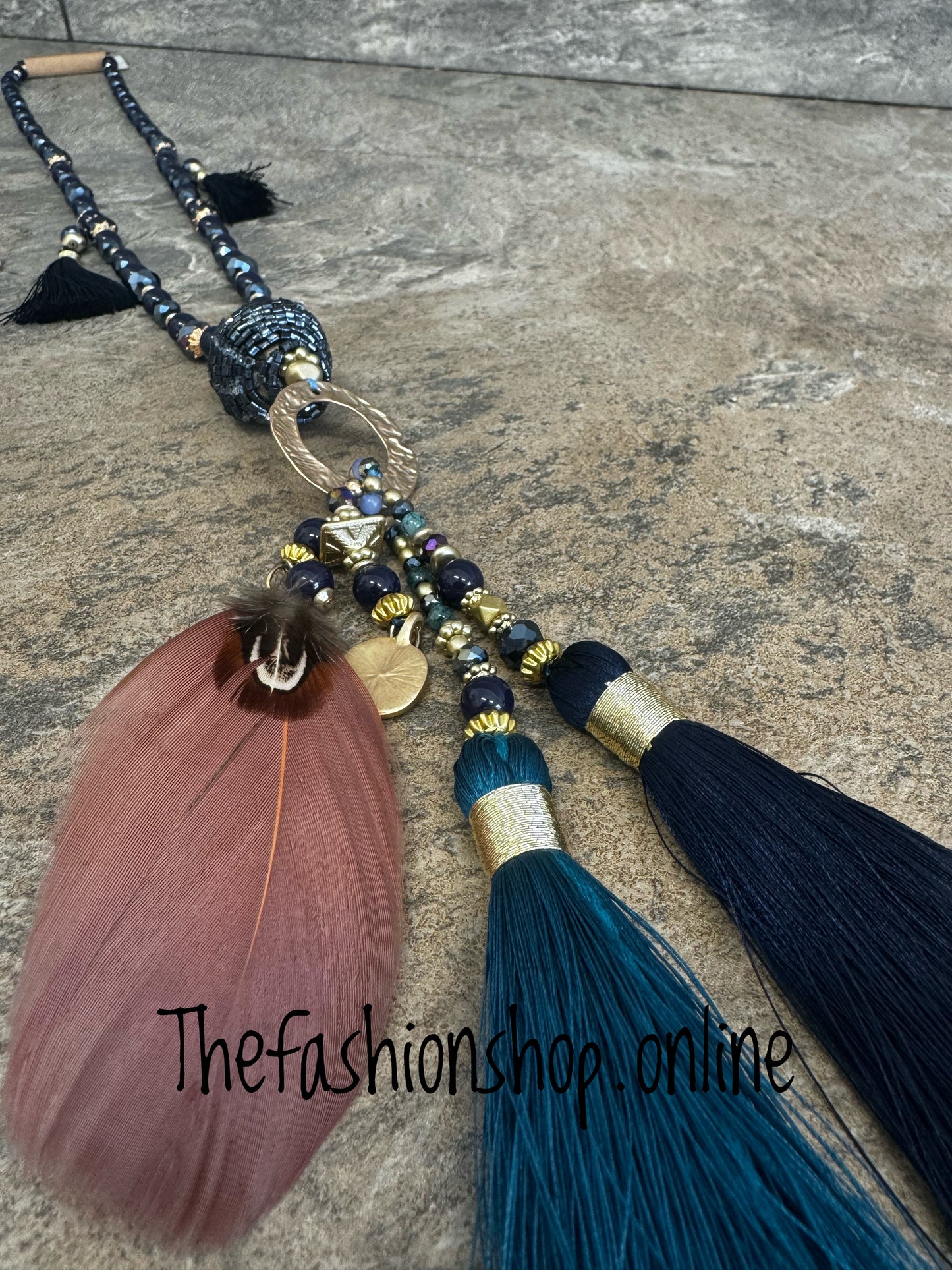 Navy Tassel Necklace