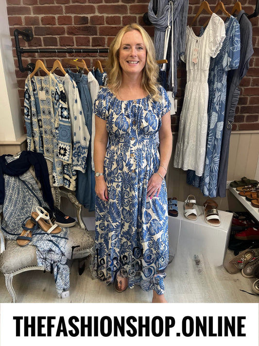 Lillie blue leaves gypsy maxi dress 8-18
