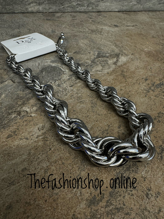 D&X Silver plated chunky knotted t-bar necklace