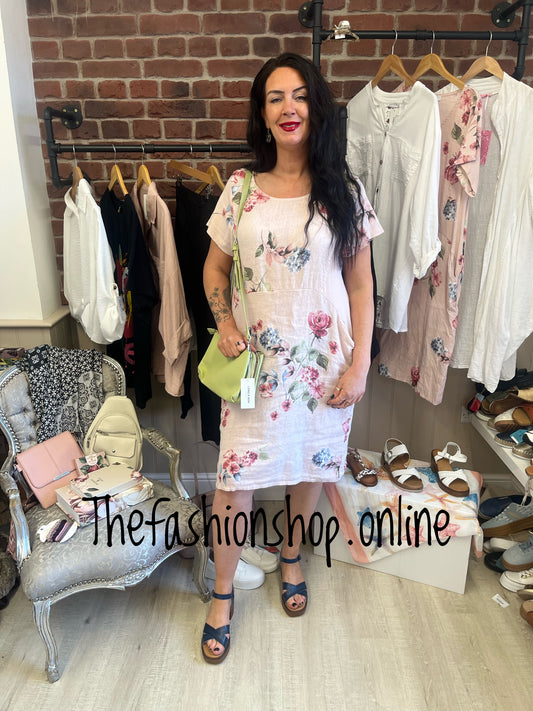 Hayley pink floral linen dress 10-16