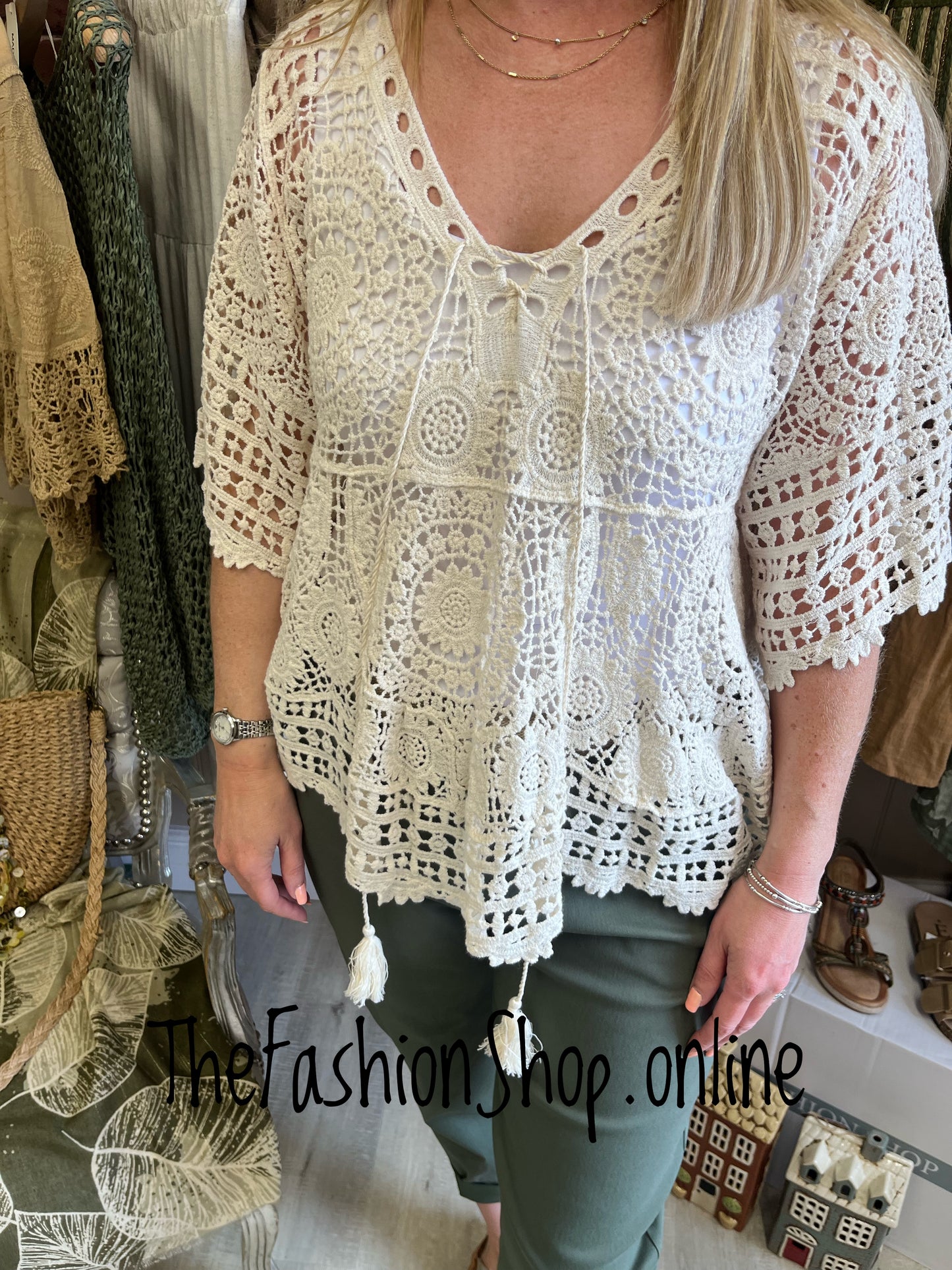 Alex cream crochet top 12-16