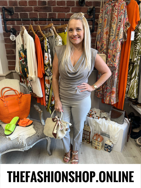 Jocelyn mocha draped neck top 8-14