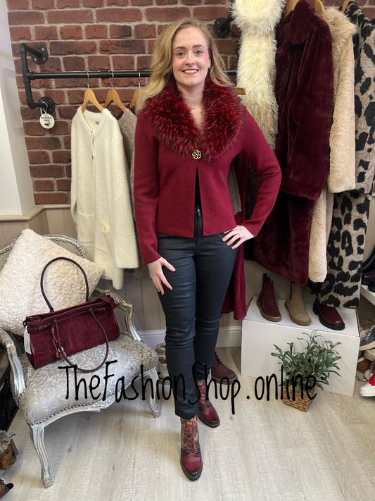 Heather wine faux fur collar coatigan 8-12