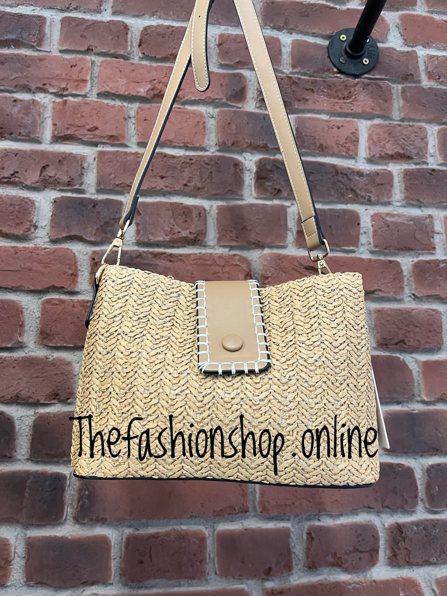 Medium straw stitch detail bag