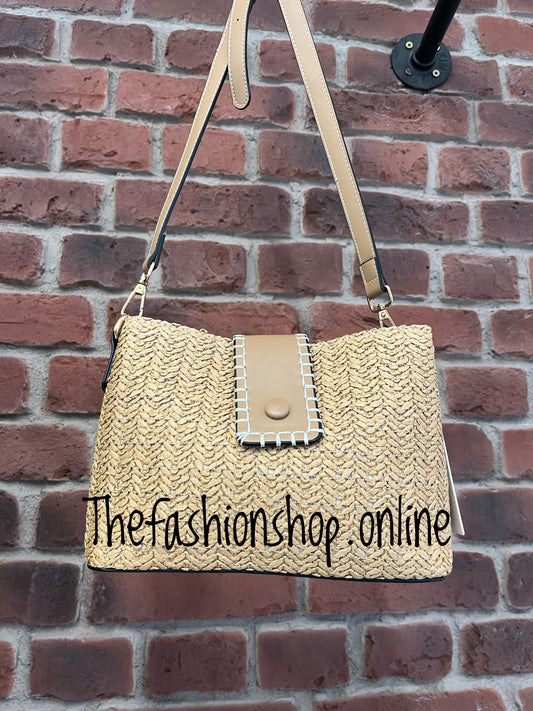 Medium straw stitch detail bag