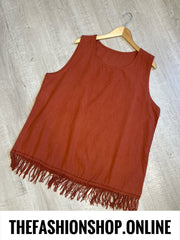 Saskia cinnamon linen mix tassel top 16-20