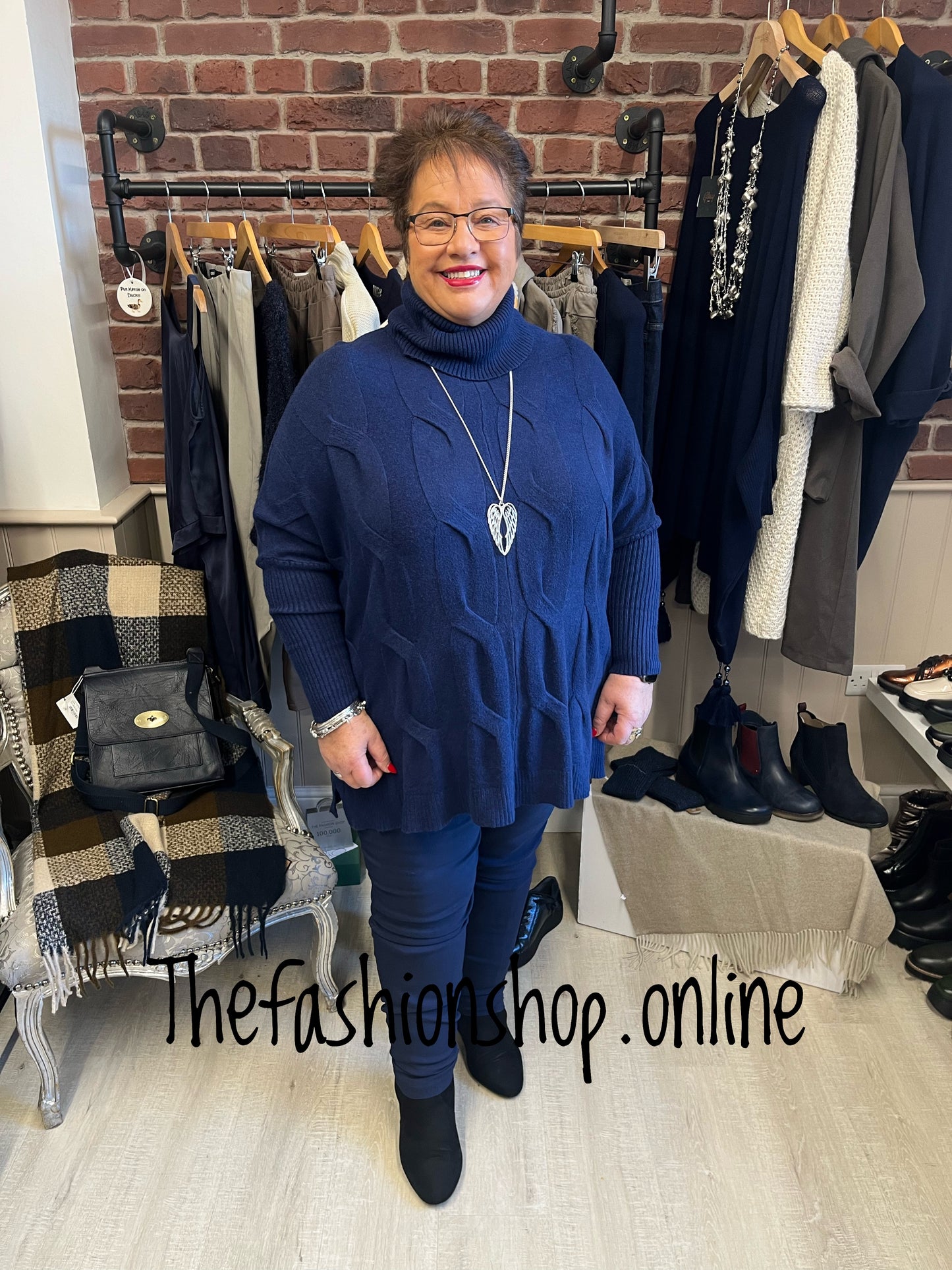 Amelia Navy cable knit polo jumper 12-22