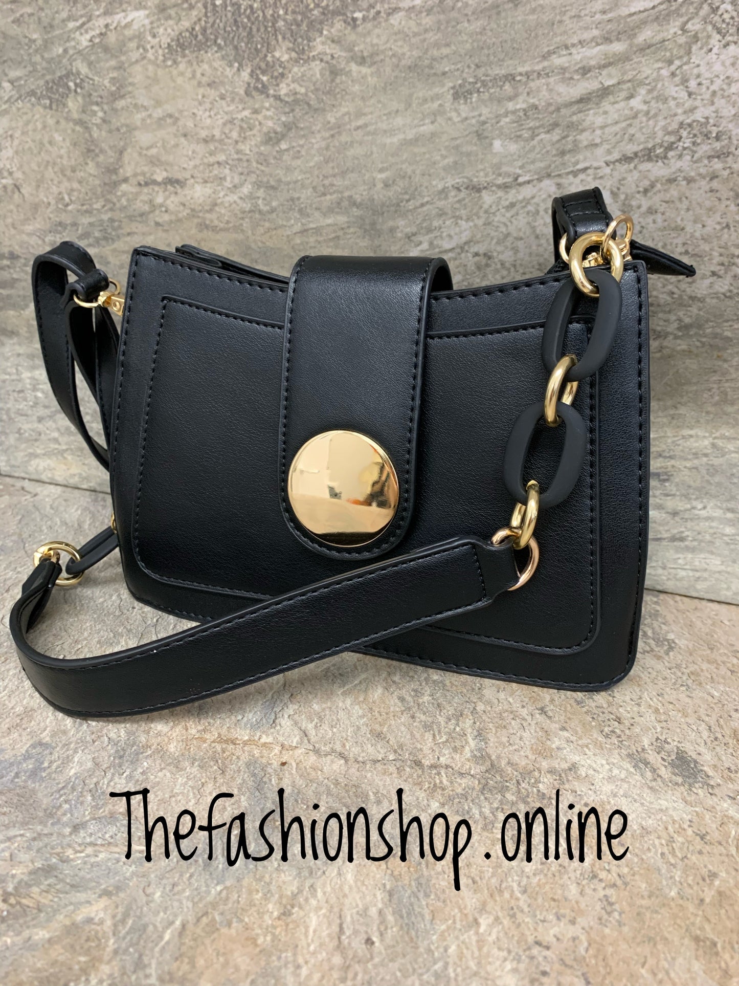 Black small disc bag with two straps