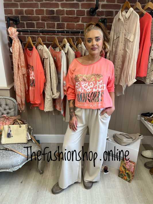 Lizzy beige wide leg trousers 10-16