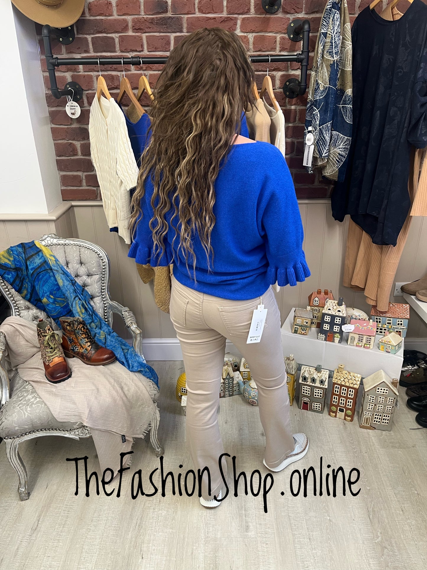 Tess royal blue jumper with frill sleeve 8-14