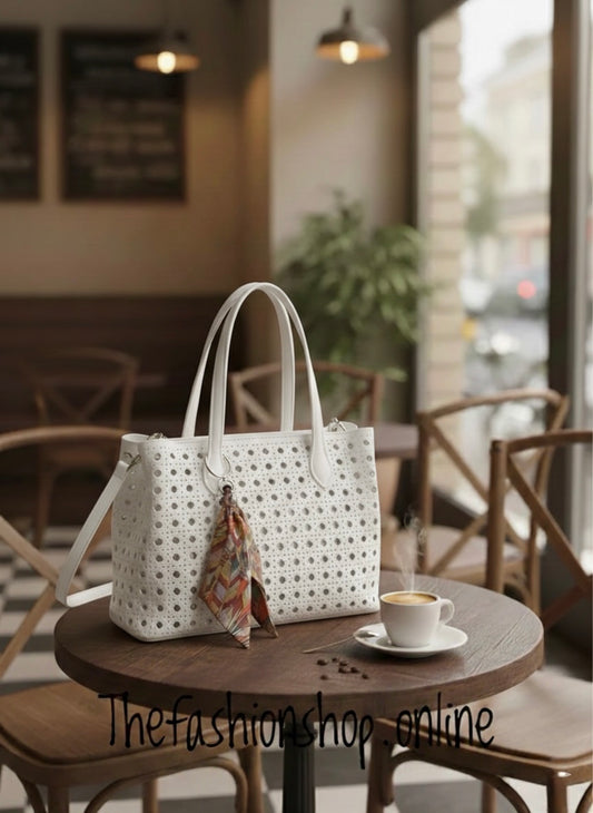 Sienna Lasercut Shoulder Bag in White