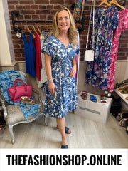 Harmony Blue Willow Midi V Neck Dress 10-18