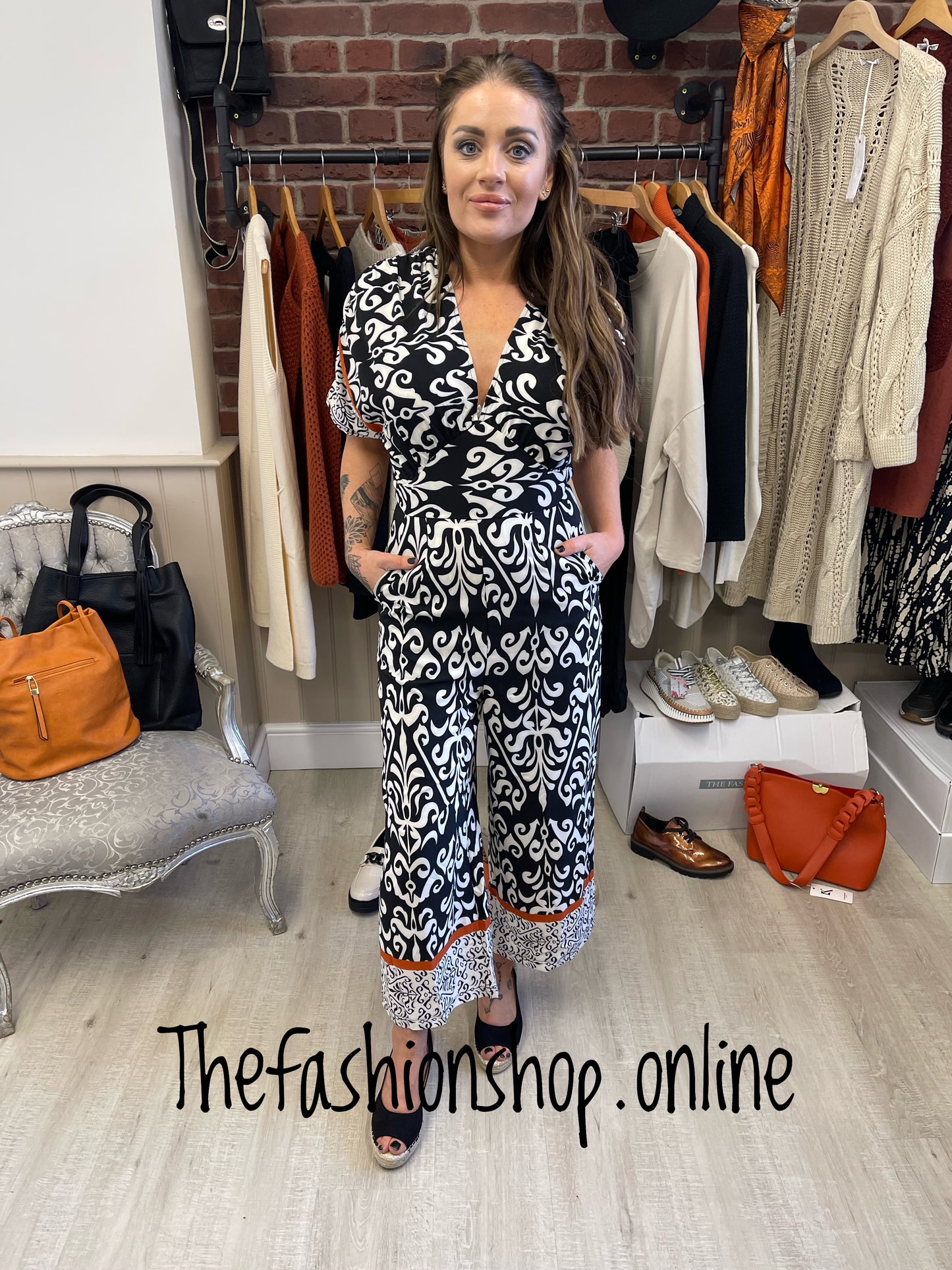 AX Paris Black and cream v-neck jumpsuit sizes 8-16