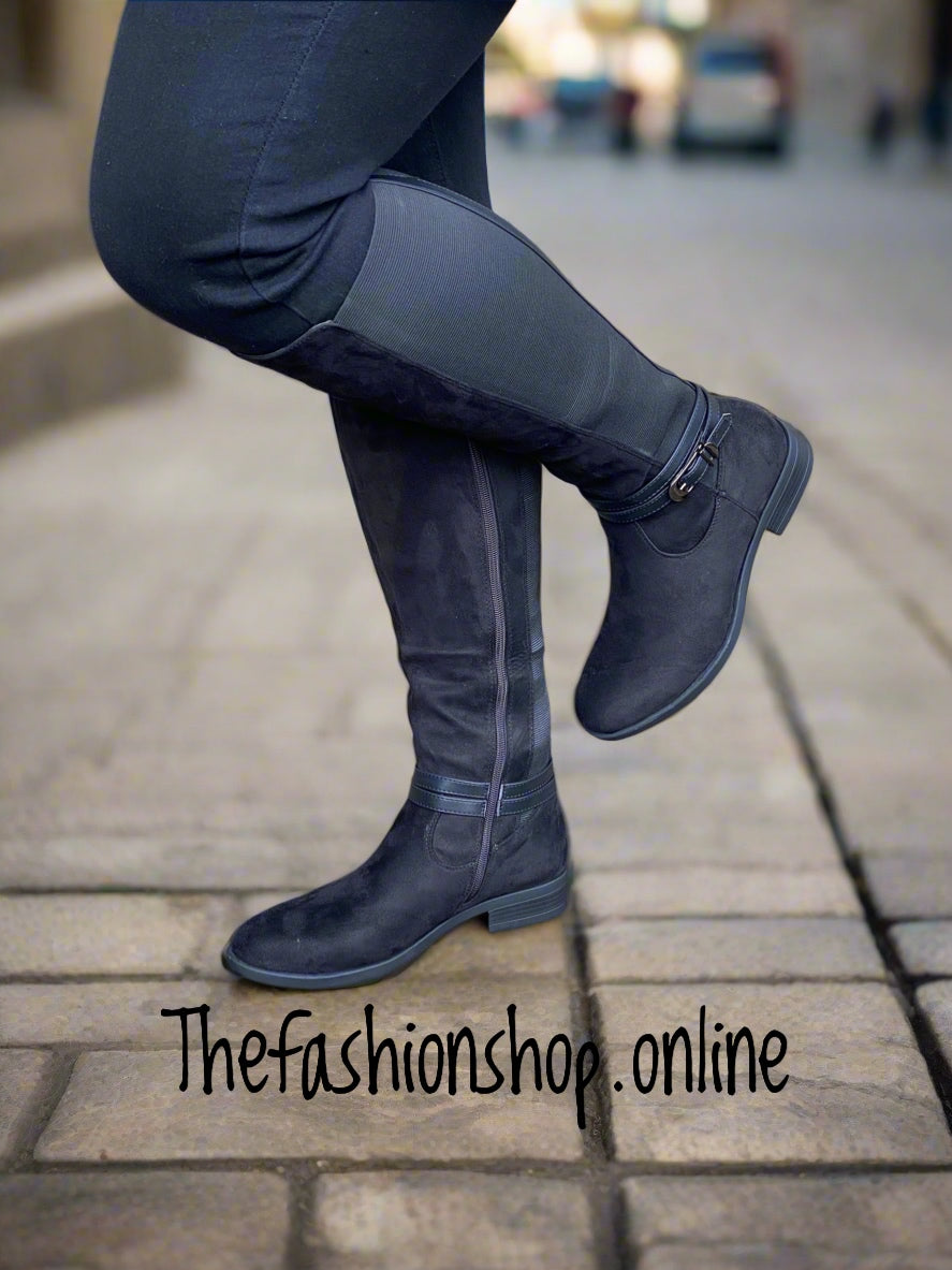 Black mock suede knee length boot 3-8