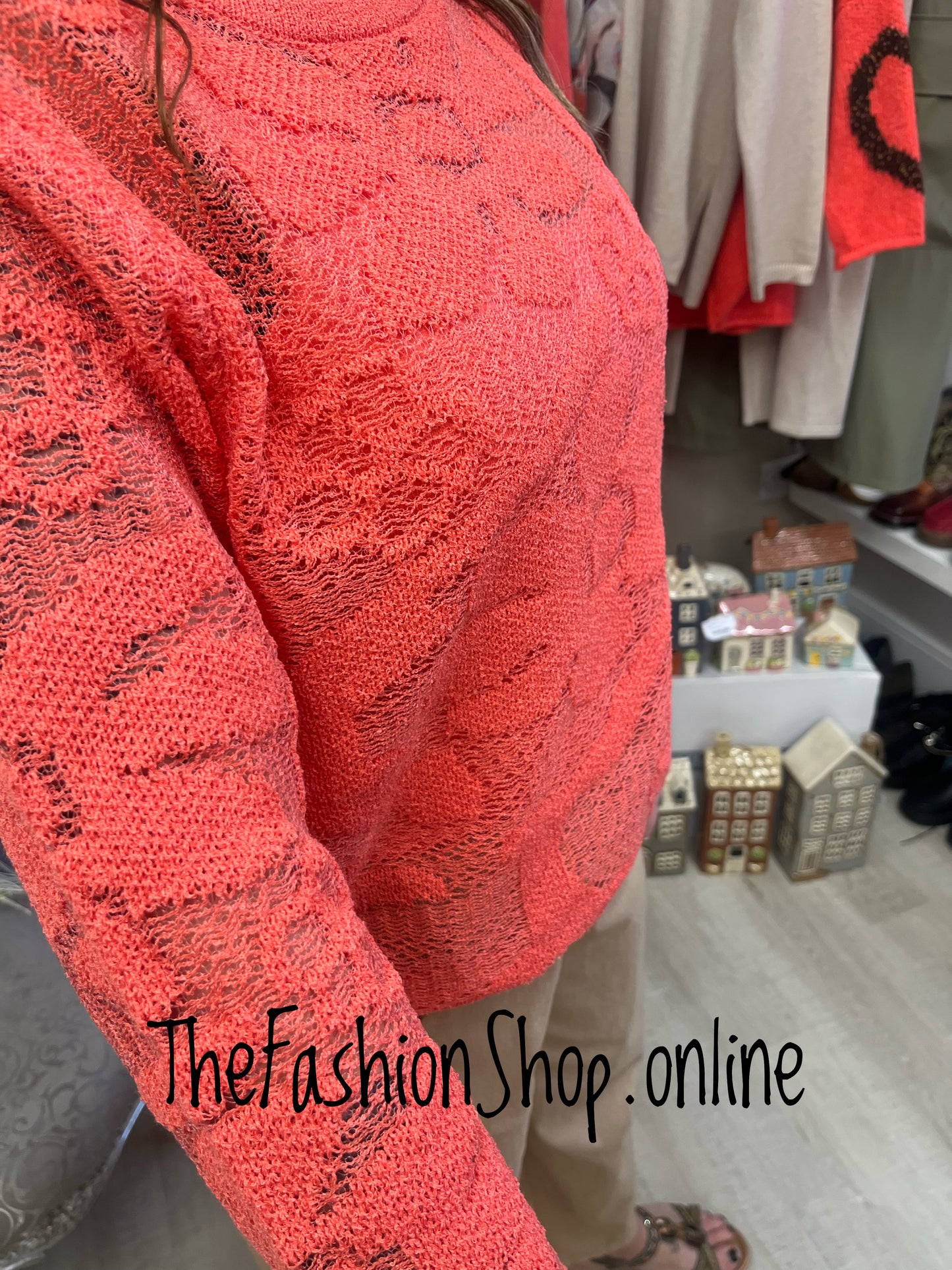 Heidi coral linen mix lace jumper 8-14