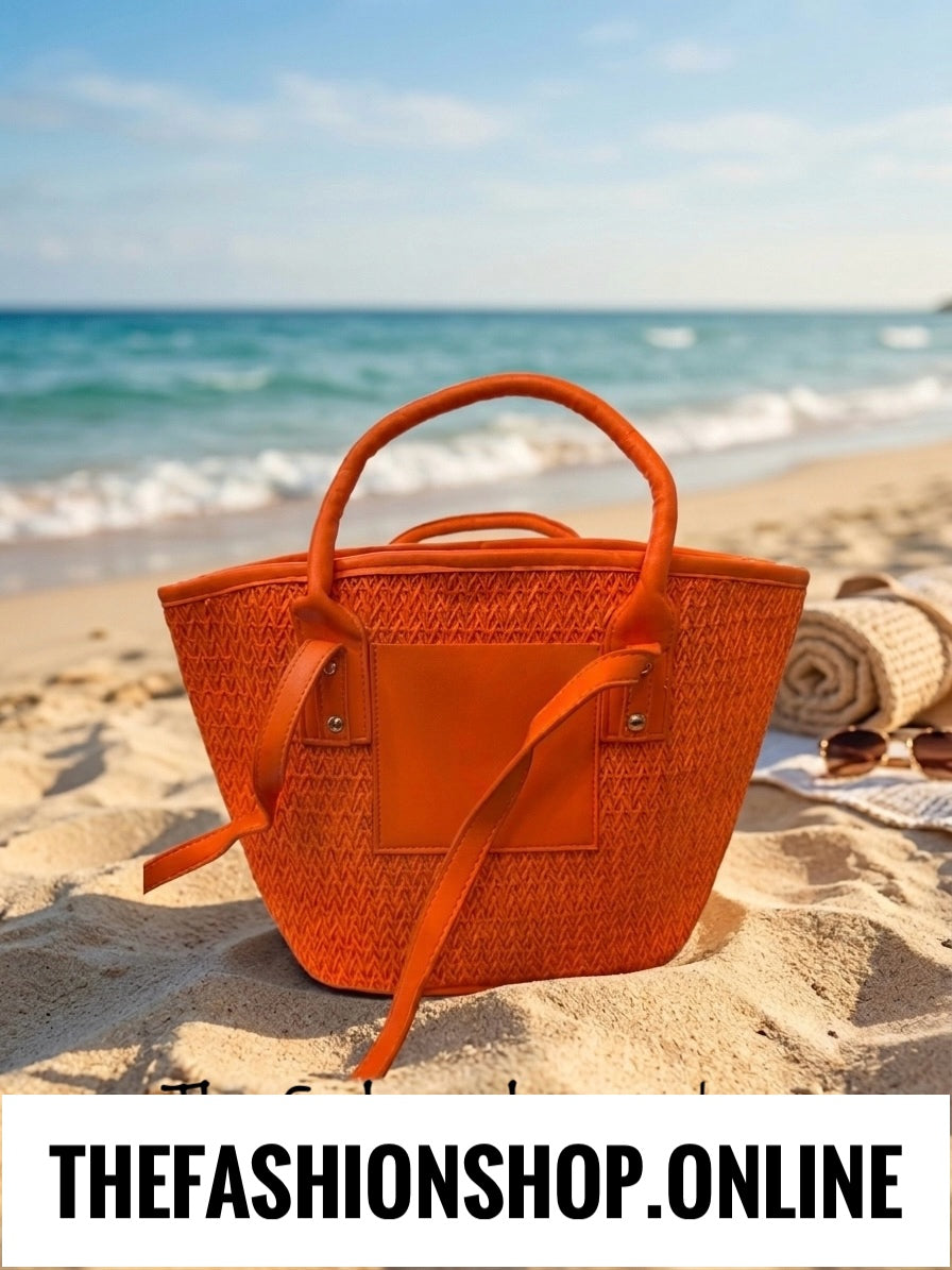 Shore Woven Tote Bag in Orange