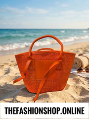 Shore Woven Tote Bag in Orange