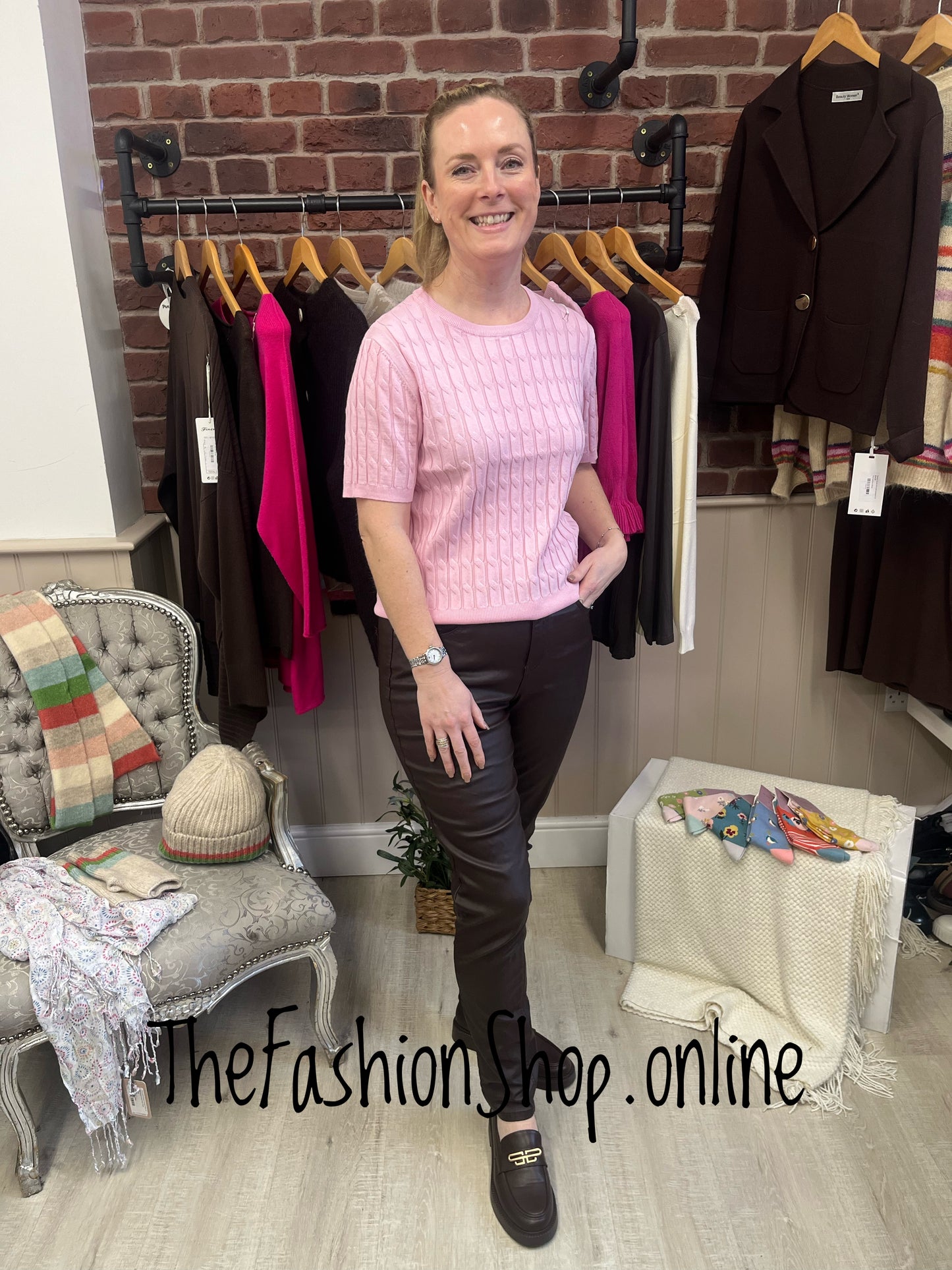 Bella pink cable knit top 8-16