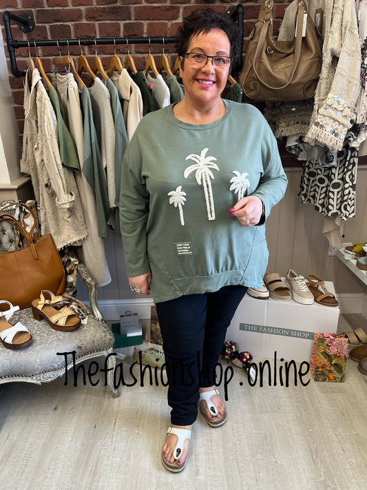 Helen khaki palm tree cotton top 14-20
