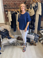 Shannon navy linen mix top 10-16