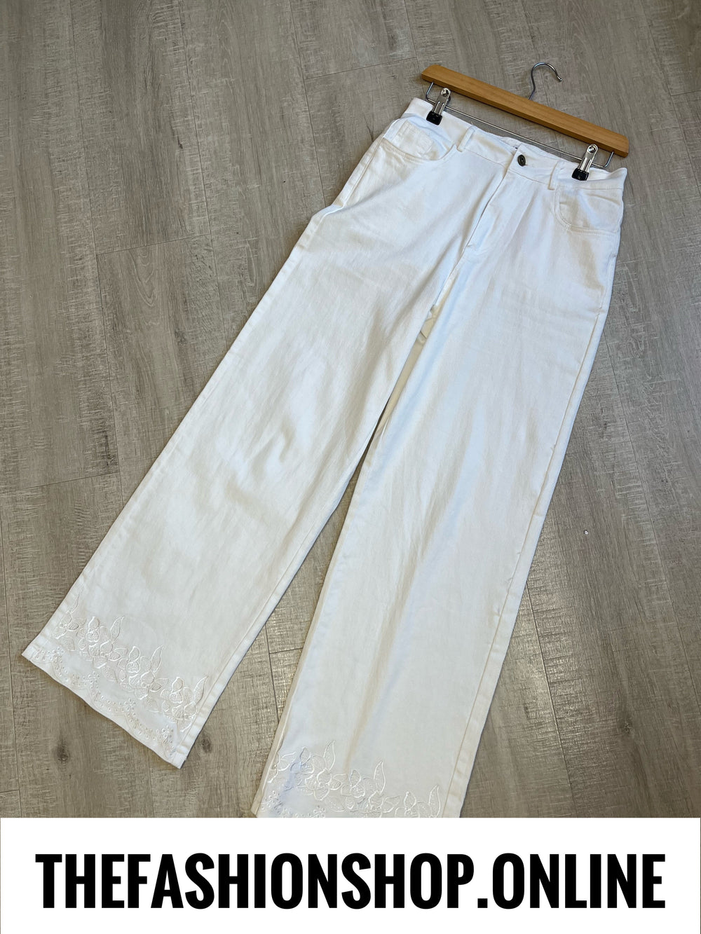 Debbie off white floral hem jeans sizes 10, 12, 14 and 16