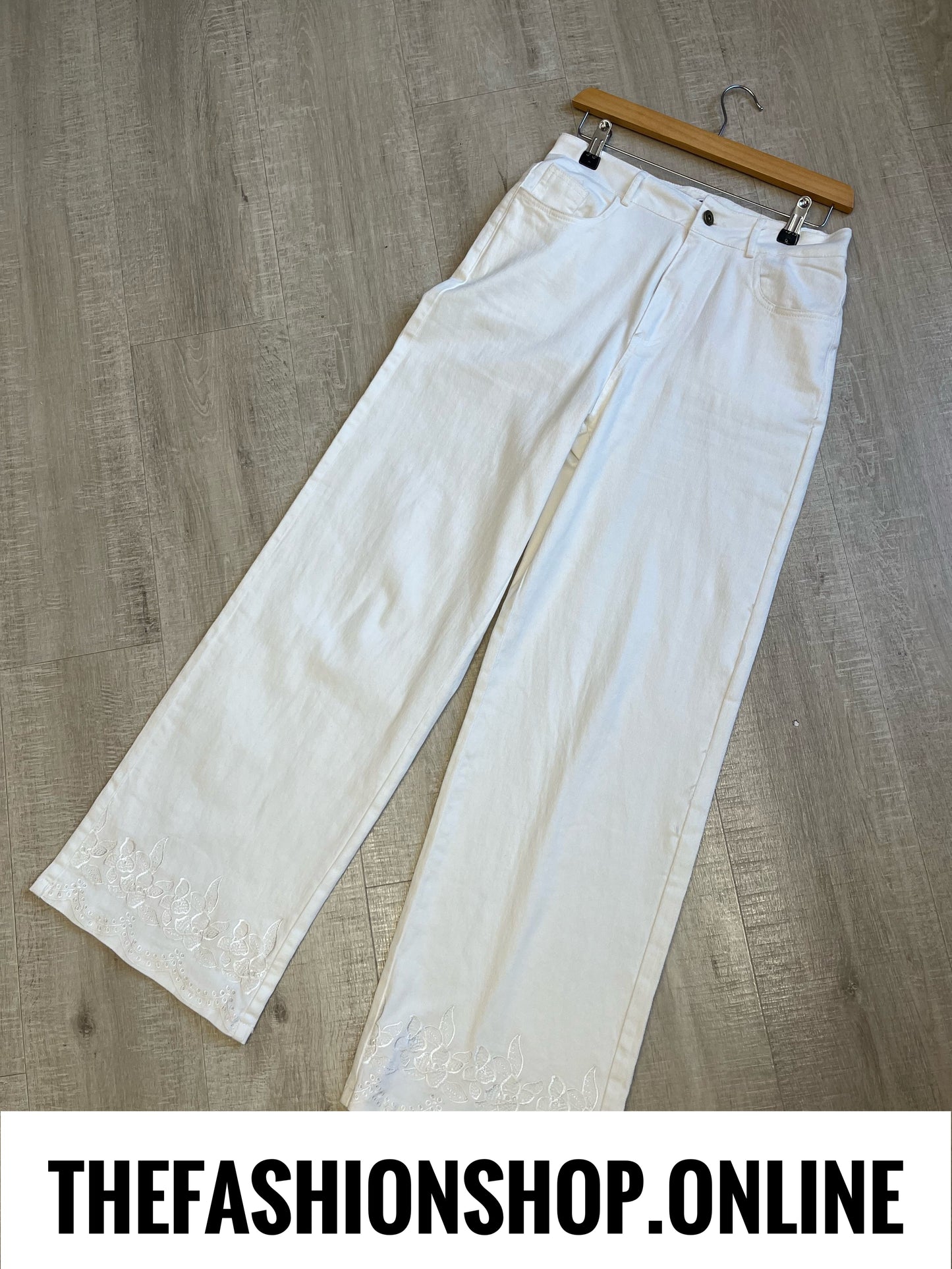 Debbie off white floral hem jeans sizes 10, 12, 14 and 16
