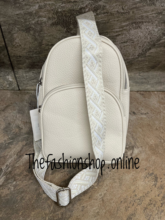 Cream twin zip sling bag