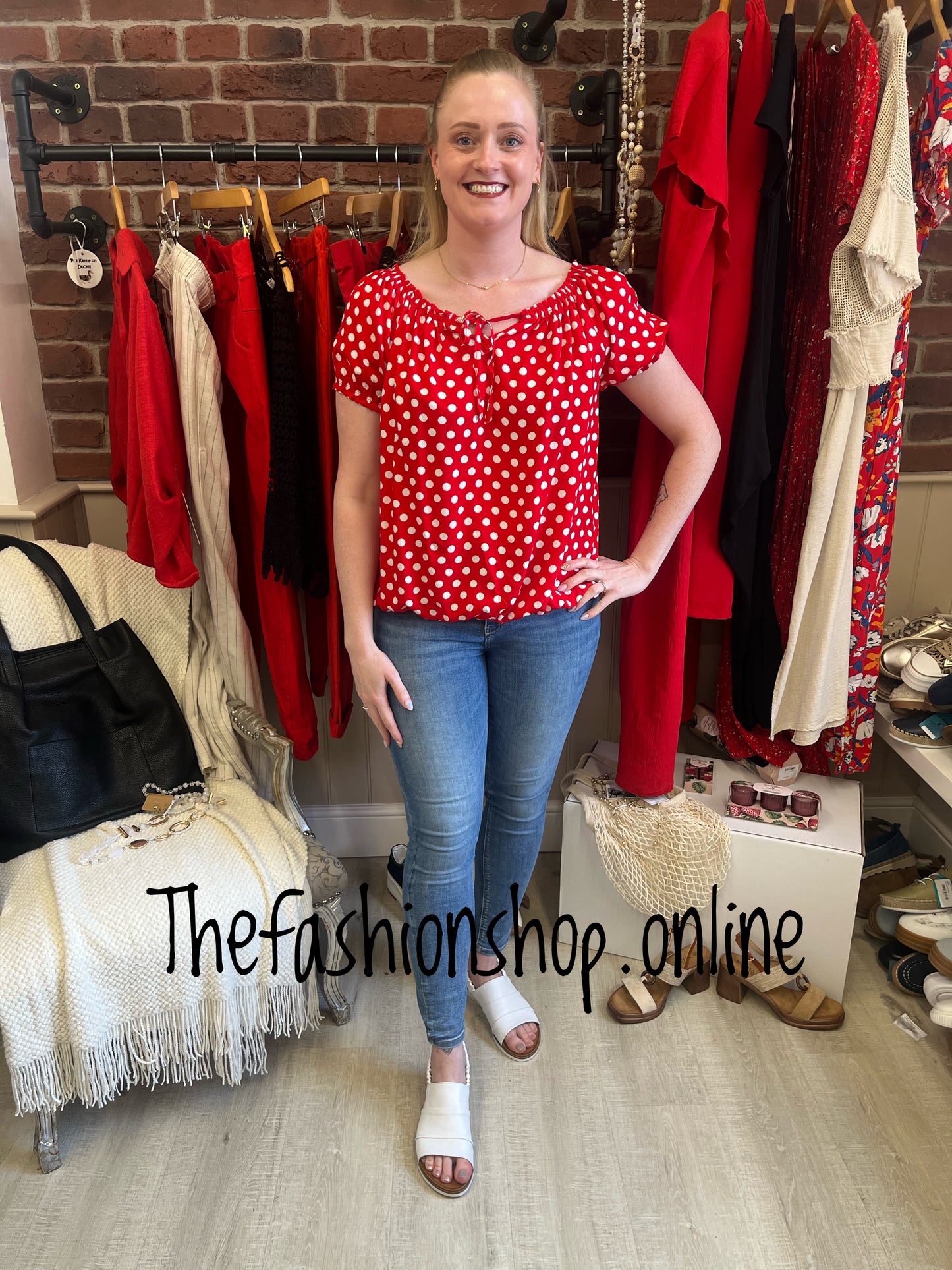 Lola red polka dot gypsy top 8-16