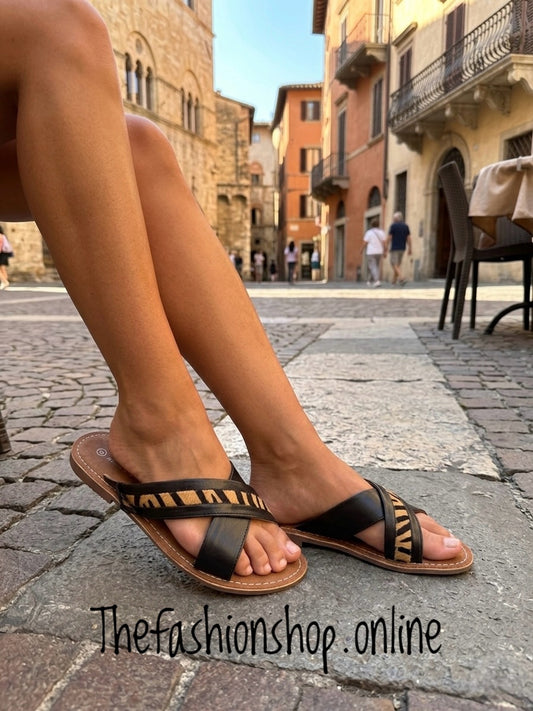 Anthena black and camel leather mules sizes 3-8 (36-41)