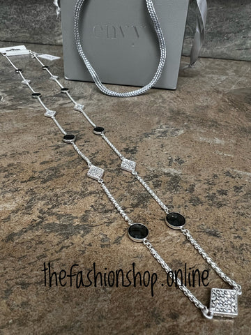 Envy crystal and grey stones long necklace