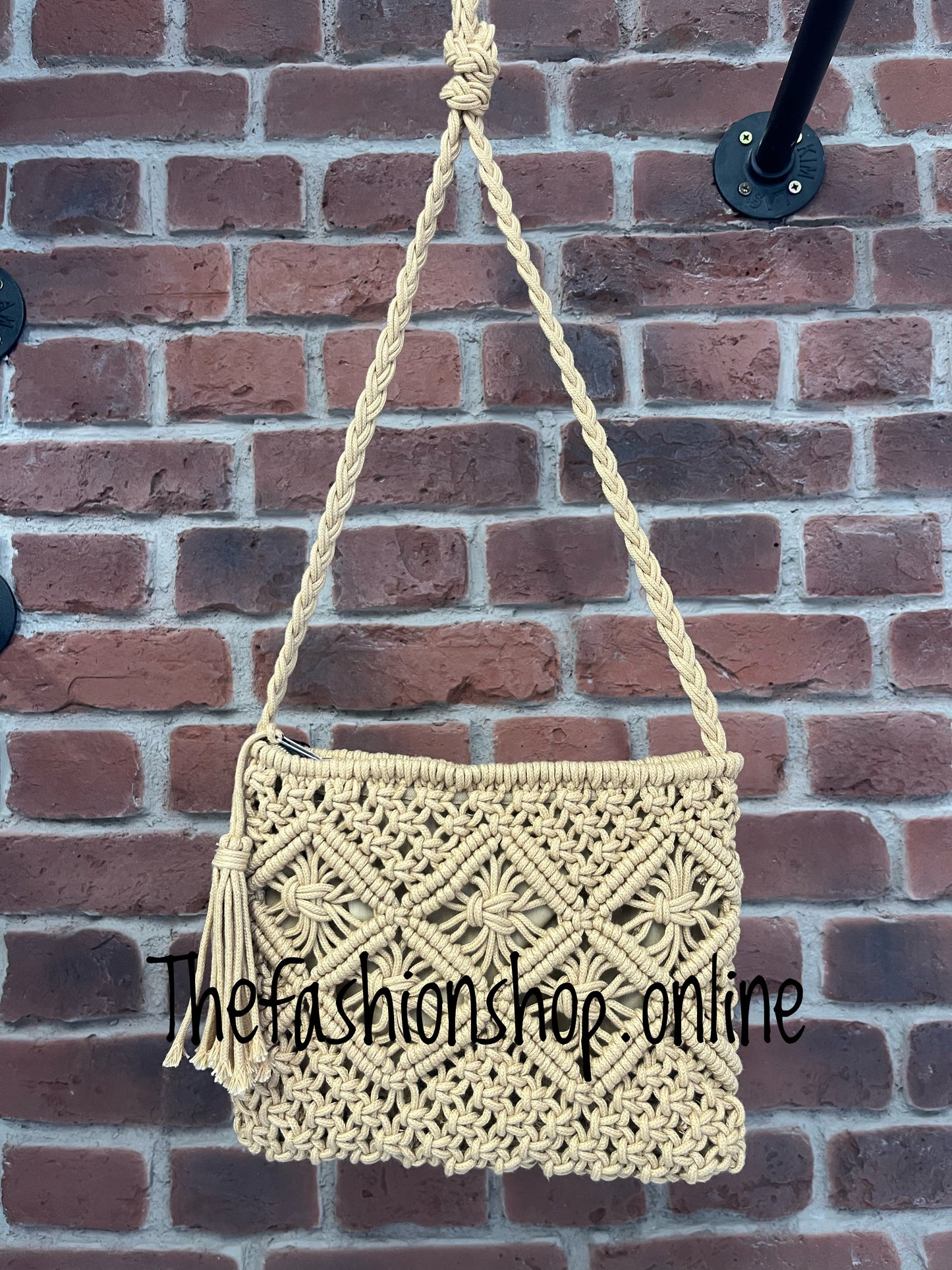 Beige macrame shoulder bag