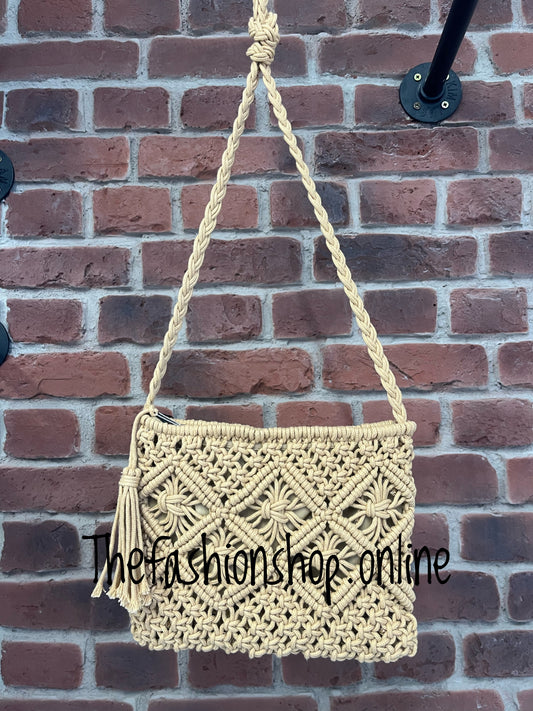 Beige macrame shoulder bag