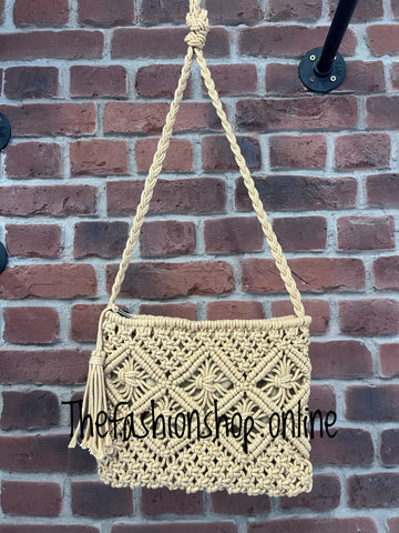 Beige macrame shoulder bag